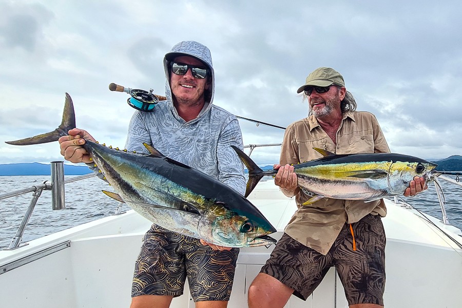 Fly fishermen and yellowfin tuna. 