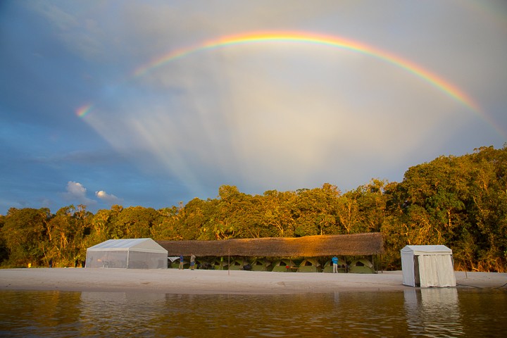 Rainbow over camp on Rio Mataven, Colombia. 